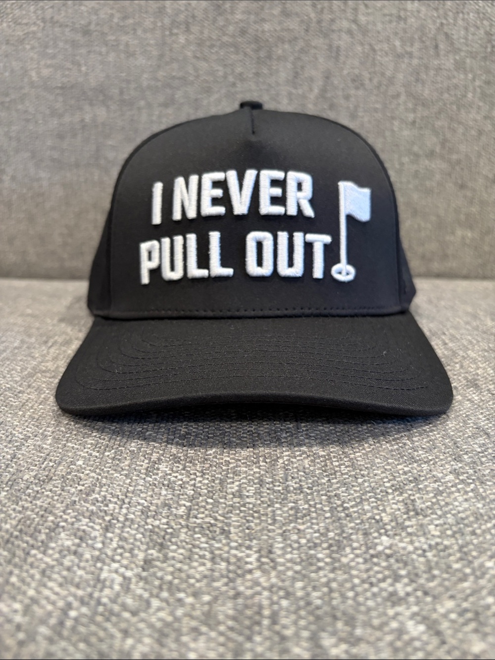 Black 'I NEVER PULL OUT' Embroidered Men's Hat